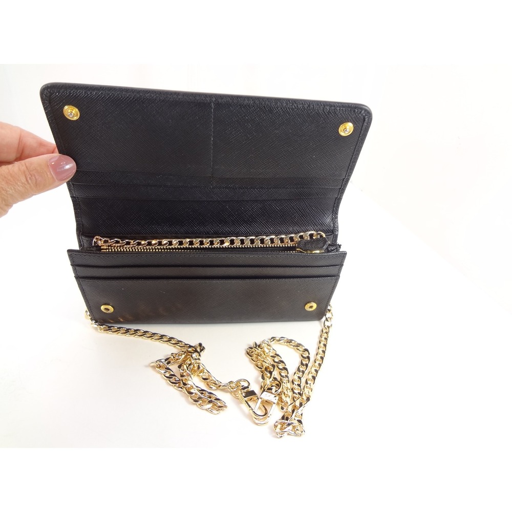 PRADA Black SLG Saffiano Leather Flap Long Wallet ID Holder Chain Includes COA - Picture 3 of 16